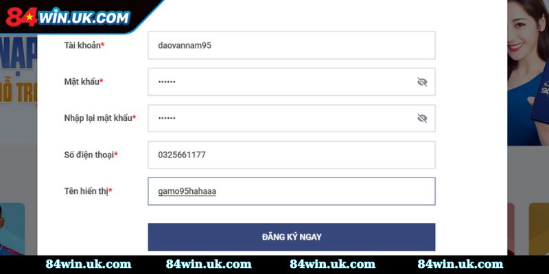 Nhập thông tin lập tài khoản theo yêu cầu